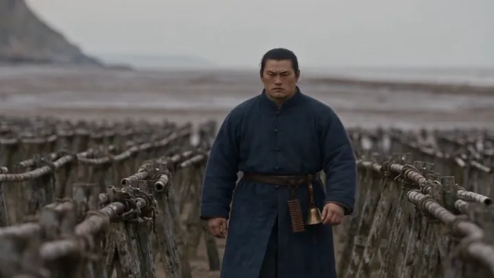 Varn walks alone across the grey mudflats